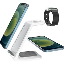 Avigo 3'lü Wireless Kablosuz Şarj Standı Apple - Android Uyumlu 20W Hızlı Şarj Kulaklık - Saat Şarj Standı