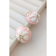 Cosita Gold Pembe Çiçek Motifli Luxury Mine Dolgu Renkli Tasarım Küpe