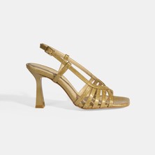 Lemina Gold Kadın Simli Topuklu Abiye Ayakkabı