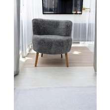 Gri Teddy Kumaş Çay Seti Ikili Koltuk Berjer ve Çift Kişilik Puf  (Salon, Balkon, Ofis) 4'lü Takım