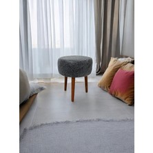 Gri Teddy Kumaş Çay Seti Ikili Koltuk Berjer ve Çift Kişilik Puf  (Salon, Balkon, Ofis) 4'lü Takım