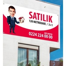 Kişiye Özel Karikatür Satılık & Kiralık Afiş Branda (1 Metre x 2 Metre) Model 1