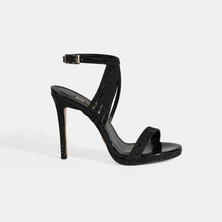 Dianny Siyah Kadın Simli Bantlı Topuklu Abiye Ayakkabı