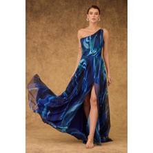 Carmen Kadın Tek Kol Yırtmaçlı Empirme Abiye Elbise 58269 Saks