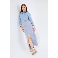 Kutaf Yırtmaçlı Uzun Kot Etek