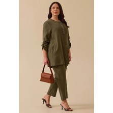 Galaxi Kadın Büyük Beden Boncuk Detaylı Kap 4009 Haki