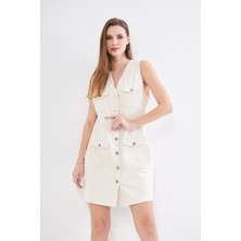 Kutaf Cepli Düğmeli Kot Elbise