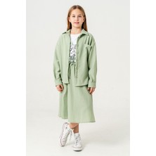 Kız Çocuk Tek Cepli Gömlek T-Shirt Ikili Takım 1802