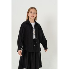 Kız Çocuk Tek Cepli Gömlek T-Shirt Ikili Takım 1802