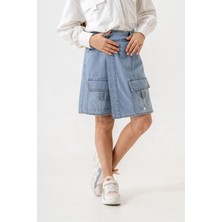 Kız Çocuk Şeritli Kot Şort Etek 2875