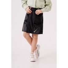 Kız Çocuk Şeritli Kot Şort Etek 2875