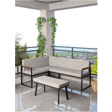 Src Serisi Balkon, Bahçe, Cafe, Köşe Takımı, Balkon Köşe Takımı Puflu - Açık Gri