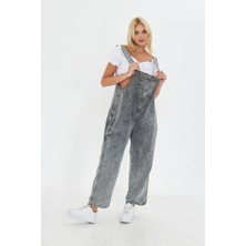 Kutaf Antrasit Ayarlanabilir Askılı Cepli Oversize Kesim Denim Salopet