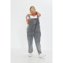 Kutaf Antrasit Ayarlanabilir Askılı Cepli Oversize Kesim Denim Salopet