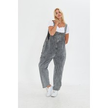 Kutaf Antrasit Ayarlanabilir Askılı Cepli Oversize Kesim Denim Salopet