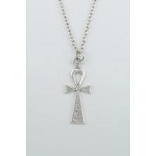 Ankh Anahtarı - Nil'in Anahtarı Gümüş Kaplama Düz Zincir Kolye