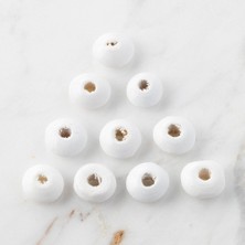 Loren 10 Adet Beyaz Yassı Ahşap Boncuk