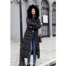 Barbora Kışlık Tam Boy Kürklü Kapüşonlu Kadın Şişme Mont