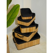 BadeHome Decoration Bambu  5'li Siyah Kumaşlı Sepet (Banyo,kozmetik,mutfak Dolap Organizeri)