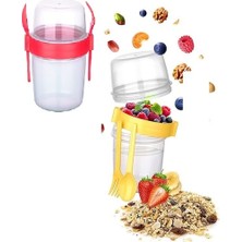 Ozcmax Çift Hazneli - Çatal Kaşıklı Portatif Müsli - Atıştırmalık Kabı 500 ml