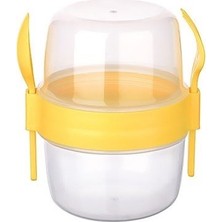 Ozcmax Çift Hazneli - Çatal Kaşıklı Portatif Müsli - Atıştırmalık Kabı 500 ml