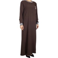 Ece Giyim Kadın Yaka ve Kolağzı Şeritli Ribanalı Ayrobin Elbise