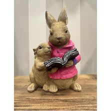 Tavşan Kitap Okuyan Anne Çocuk Tavşan Biblo Heykel