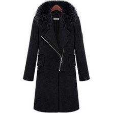 1Tarz Kışlık Kürklü Kaşmir Kaşe Kadın Kaban