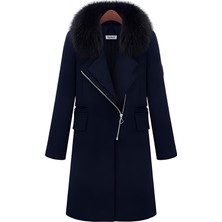 1Tarz Kışlık Kürklü Kaşe Kadın Kaban