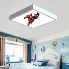 Gökyüzü Panel Iron Man Çocuk Odası LED Lamba, 60 x 60 Avize, 60WATT Cocuk Odası Avize, Modern Çerçeve