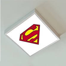 Gökyüzü Panel Super Man Çocuk LED AVIZE-60W Güçlü AYDINLATMA-60 x 60 Beyaz Homojen Işık-Modern Tasarım Baskılı