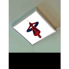 Gökyüzü Panel Spiderman Çocuk Avize-Lamp 60W Güçlü AYDINLATMA-60 x 60 Beyaz Kare Çerçeve