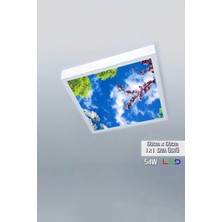 Gökyüzü Panel 1 x 1-TEKLI-60 x 60-TAVANA Yapışık LED PANEL-54W-SIVA Üstü Avize-Kolay Montaj-Baharlı- LED