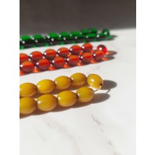 Sancaktar Tesbihçilik Sarı Sıkma Kehribar Tesbih - Arpa Kesim Taneler (8x11 mm), Metal Püskül, Şık ve Zarif Tasarım