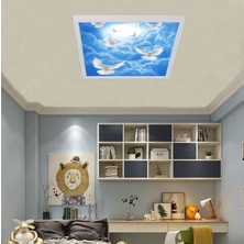 Gökyüzü Panel 54WATT-GÜÇLÜ Işık-Modern TASARIM-60 x 60 54W Ledli Tavan Avize-Kuş Cenneti-Tavana Yapışık Salon Avize