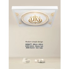 Gökyüzü Panel Salon LED Avize, Gold Baskı Modern LED Armatür, 60 cm  x 60 cm  Kare, 60WATT, Beyaz Işık, LED Armatür,
