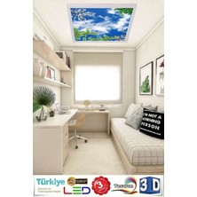 Gökyüzü Panel Ağaçlı Gökyüzü Avize 60W Yeni Nesil Aydınlatma 60 x 60 Beyaz Işık, Modern Çerçeve