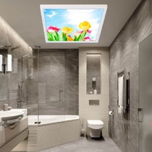 Gökyüzü Panel Banyo Avize- 60WATT-60 cm  x 60 cm  LED Yatak Odası Avize-Renkli Laleler Tasarım Aydınlatma-Tavana Model