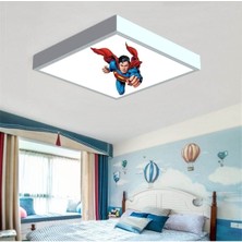 Gökyüzü Panel Super Man Çocuk LED Avize-Işık 60W Güçlü AYDINLATMA-60 x 60 Beyaz Kare Çerçeve- Çocuk Avize Modelleri