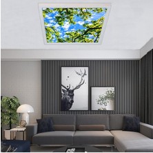 Gökyüzü Panel Salon Avize- 60WATT - 60 x 60 -Led Aydınlatma-Tavana Yapışık-Kolay Montaj Avize- Beyaz Çerçeve