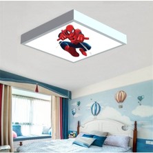 Gökyüzü Panel Örümcek Adam Çocuk Odası LED Avize- 60 x 60 Baskılı LED Avize- Beyaz ÇERÇEVE-54W LED Işıklı Avize