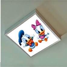 Gökyüzü Panel Baby Donald Duck Çocuk Odası LED Avize Göz Yormayaz-60  cm  x 60  cm  Kare Beyaz Işık Beyaz Metal Çerçeve