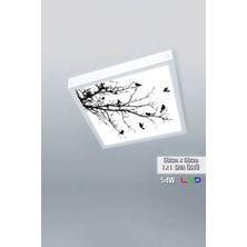 Gökyüzü Panel 1 x 1-TEKLI-60 x 60-TAVANA Yapışık LED PANEL-54W-SIVA Üstü-Kolay Montaj-Kuşlu Dallar- LED