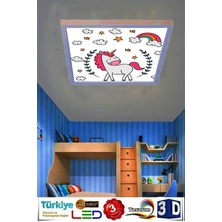 Gökyüzü Panel Çocuk Avize Unicorn Tasarım LED Avize Yeni Modern LED Avize 60 x 60, 60WATT,BEYAZ Işık