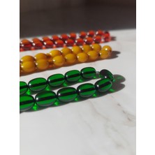 Sancaktar Tesbihçilik Yeşil Ateş Kehribar Tesbih - Arpa Kesim Taneler (8X11 mm), Metal Püskül, Şık ve Zarif Tasarım