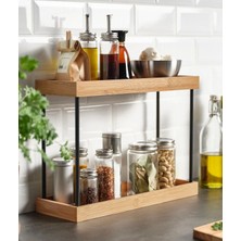 2 Katlı Tezgah Üstü Baharatlık 38X13X28 cm Ikea Bambu Baharat Rafı Ahşap Raf