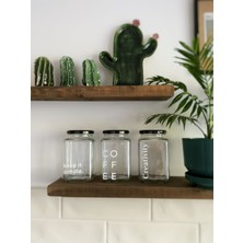 Atölye Merdiven Cam 3lü Dekoratif Erzak Kahve Çay Şeker Kavanozu Coffee Etiketli 850ml