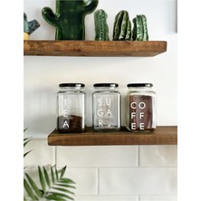 3’lü Cam Kavanoz Saklama Kabı Çay Şeker Kahve Etiketli Mutfak Düzenleme Seti 1000 ml