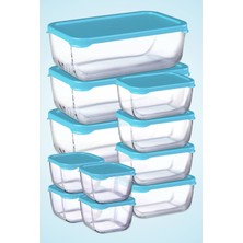 Paşabahçe Mavi Kapaklı Snowbox Saklama Kabı Takımı 11 Parça Oval Şekilli Dayanıklı Materyal