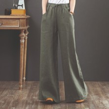 Barbora Keten Günlük Pantolon Beli Lastikli Bağcıklı LN12HAKI7